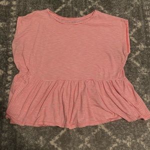 Loft pink & white striped flowy top size medium